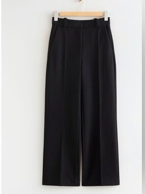 & Other Stories Wide Leg Pleated Black Trouser Pant Size 4